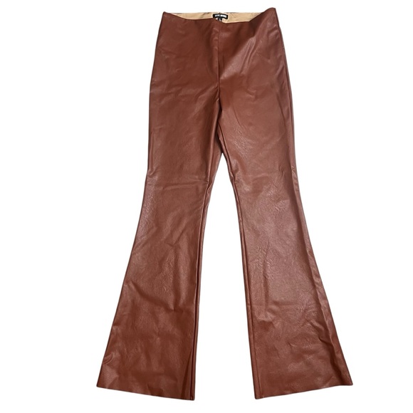 Steve Madden Citrine faux Leather flat front flare Pant Cognac Women’s Large - Picture 1 of 10